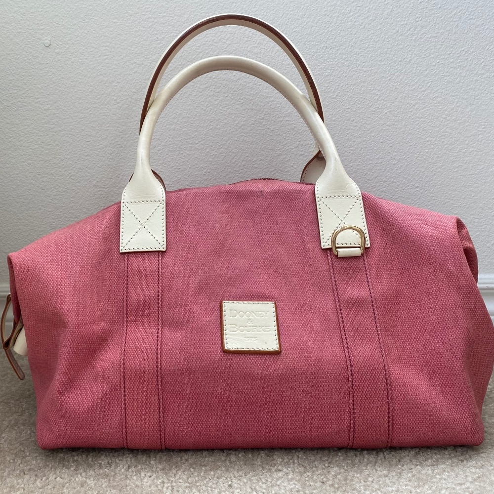 *SOLD* Dooney and Bourke Coated Canvas Duffle Shoulder Bag in Pink
